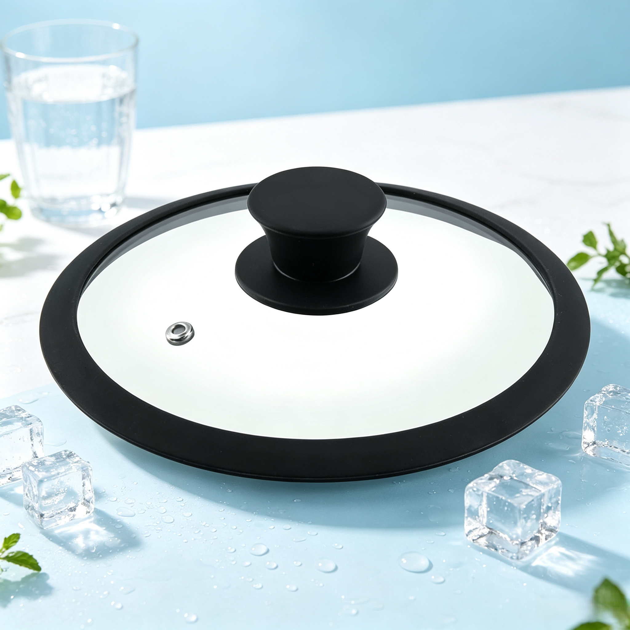 16cm Silicon Rim Tempered Glass Lid