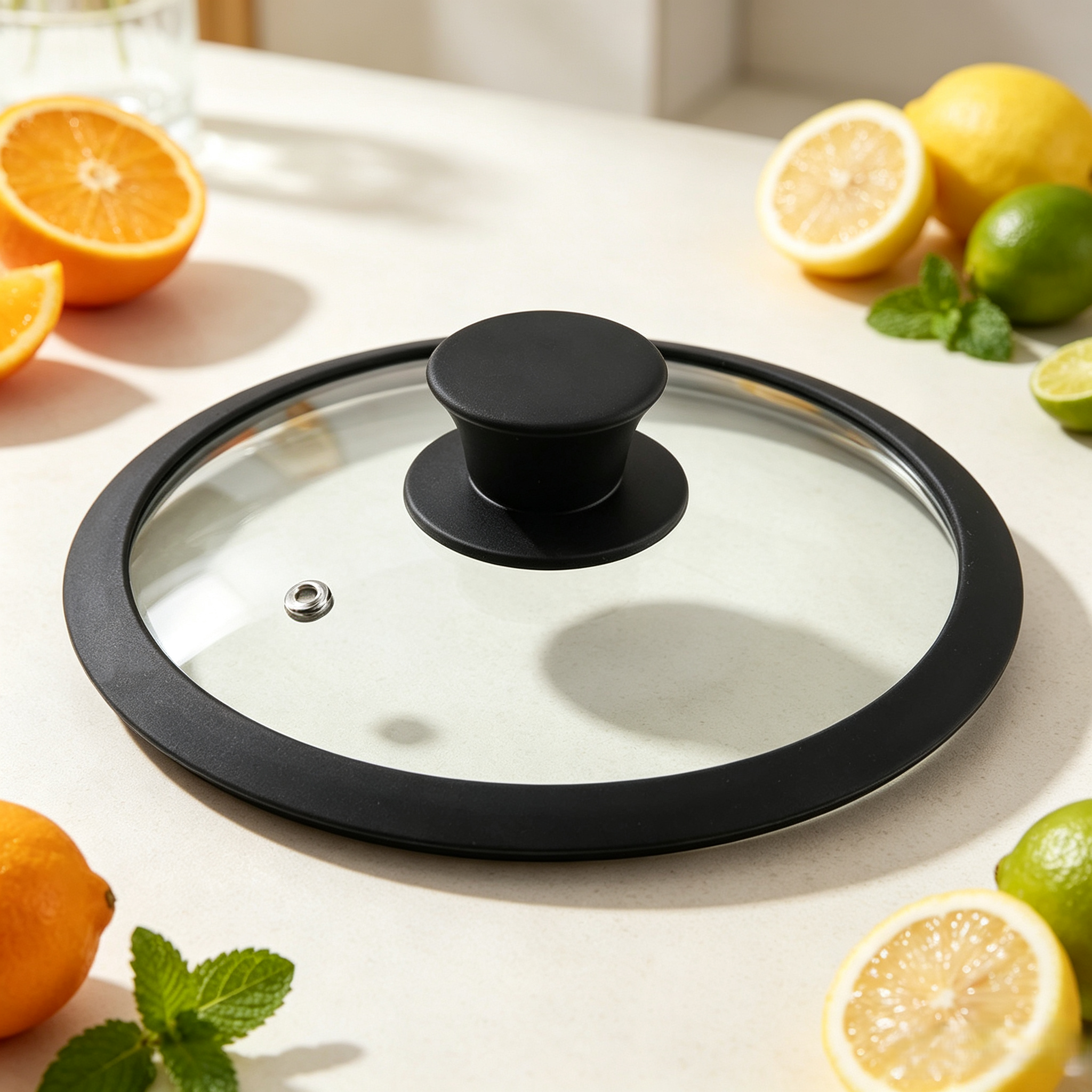 22cm Silicone Rim Tempered Glass Lid