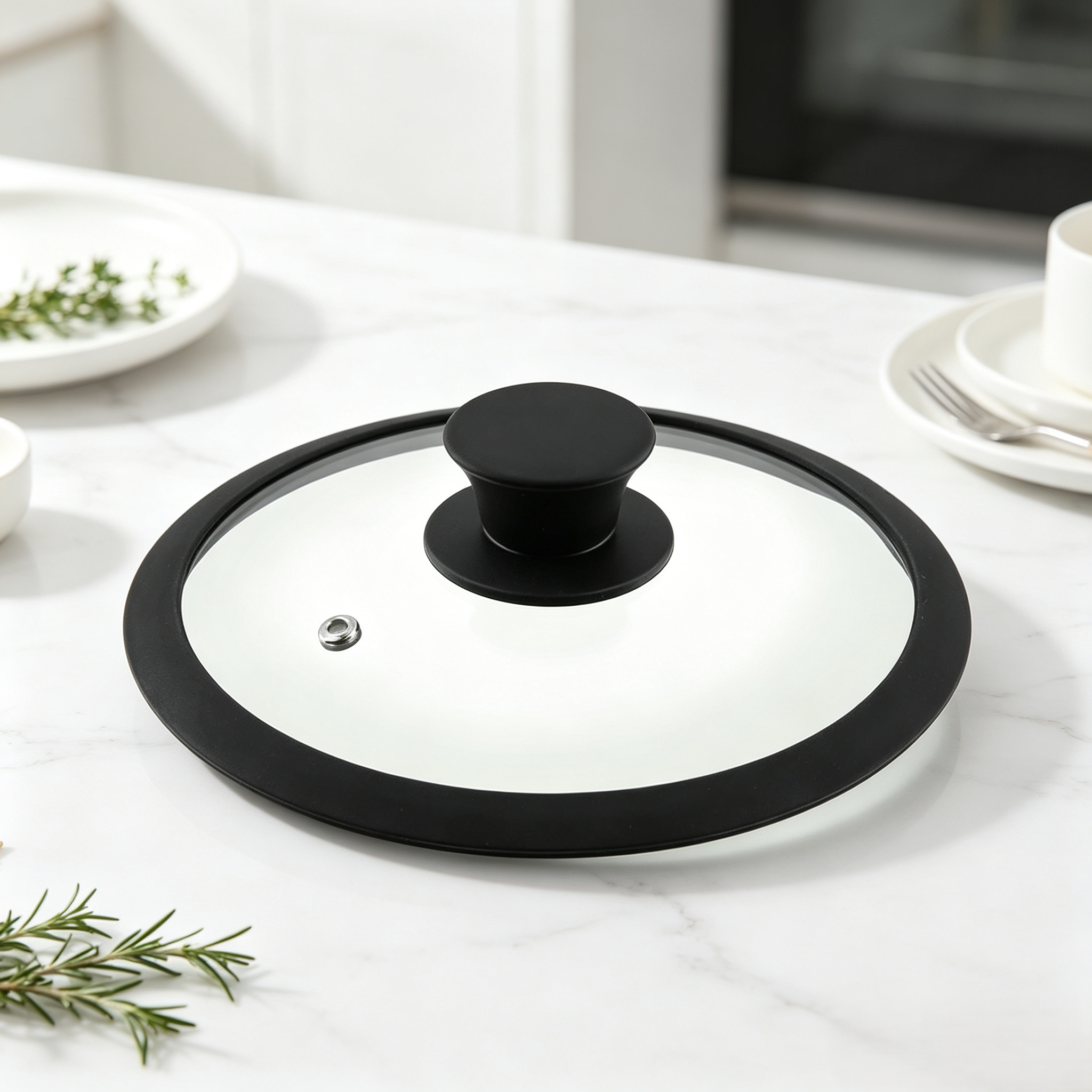 24cm Silicone Rim Tempered Glass Lid